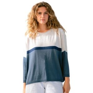 MERSEA Sweater Catalina Cropped Colorblock Oversized Crew Neck Ecru Deep Blue OS
